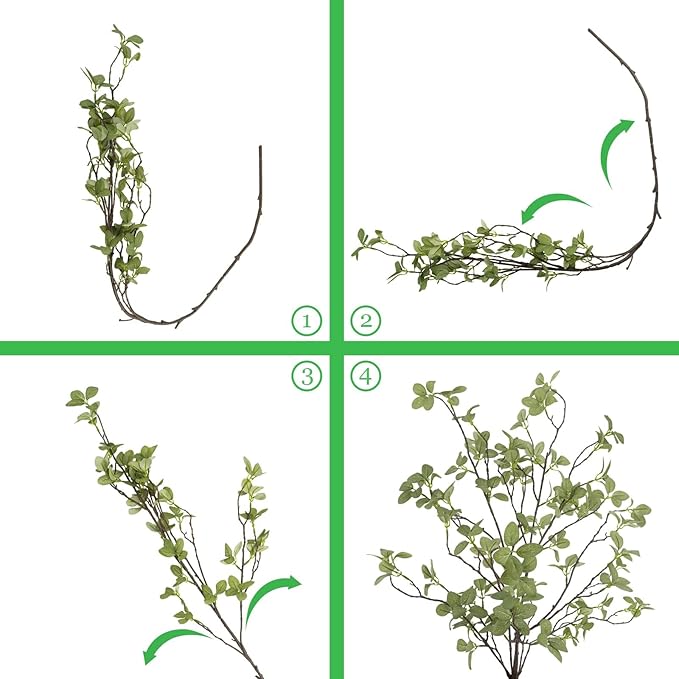 6 pcs Artificial Greenery Stems, 41.3’’ Tall Fake Plants Branches Faux Greenery Ficus Twig Leaf for Home Garden Shop Office Desk Decoration