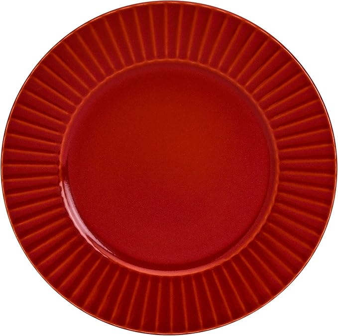 Tabletops Gallery Richmond 12-Piece Reactive Glaze Stoneware Dinnerware Set of Kitchen Dishes, Dinner Plates, Cereal Bowls, Service for 4, Red