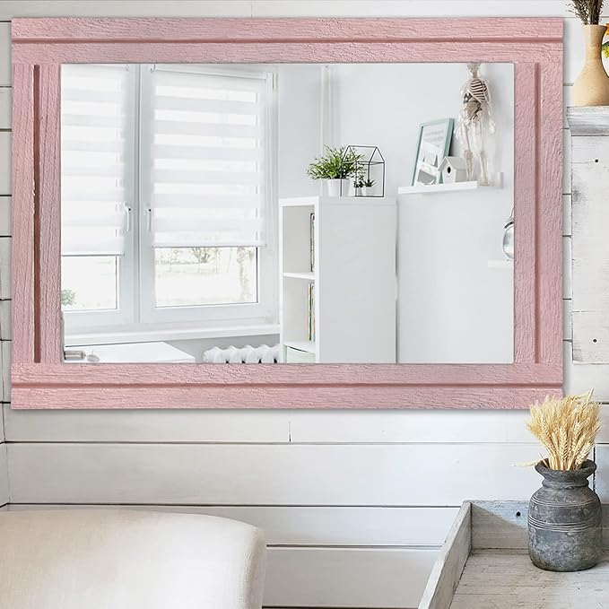 AAZZKANG Rectangle Mirror with Wood Framed Modern Farmhouse Hanging Wall Mirrors Decor for Bedroom Bathroom Living Room Home Entryway Large 28"x20"