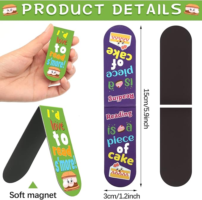 48 Pack Scented Bookmarks Magnetic Scratch and Sniff Fruit Food Bookmarks for Kids Cute Page Markers with Sayings for Kids Students Teens Teachers(Mixed Flavor)