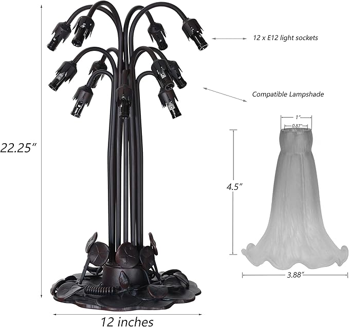 Bieye L10952 Lily Flower Blown Glass Accent Table Lamp for Living Room Bedroom Decoration (Multicolor, 12-Light)