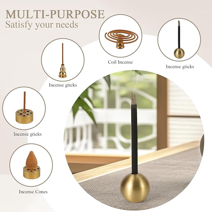 3 pcs Brass Incense Holder,Coil Incense Burner, Incense Cone Burner,3 Styles Brass Incense Sticks Burner for Home Décor, Meditation, Yoga