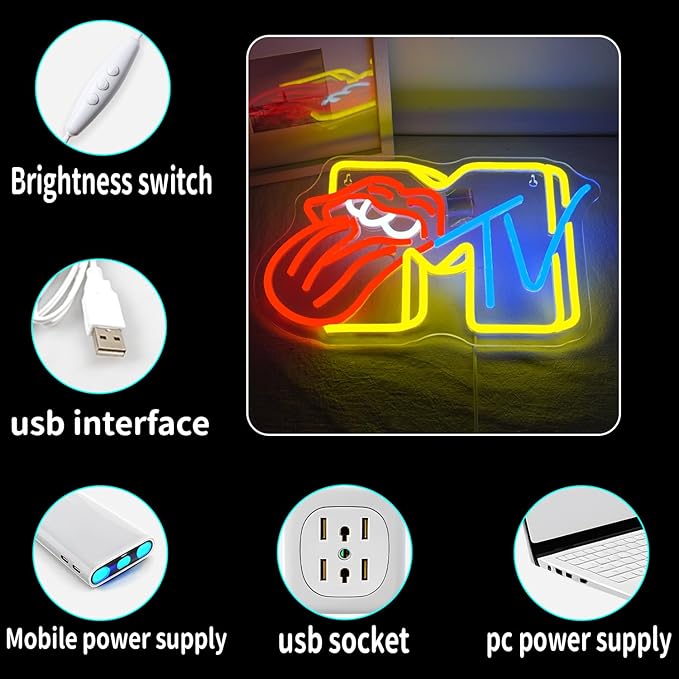 Neon Sign,Lips Neon Signs for Wall Decor,Led Sign for Boys Girls Gaming Room, Lips Neon Lights for Bedroom Man Cave,USB Powered Light Up Sign for Birthday Party Living Room Decoration