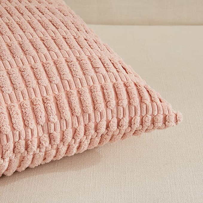 Fancy Homi 4 Packs Boho Pink Decorative Throw Pillow Covers 22x22 Inch for Living Room Couch Bed Sofa, Rustic Modern Farmhouse Home Decor, Soft Plush Corduroy Cute Square Cushion Case 55x55 cm