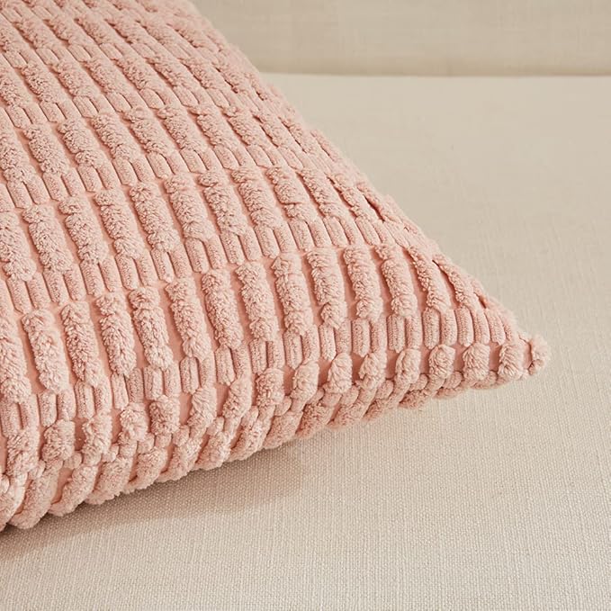 Fancy Homi 4 Packs Boho Pink Decorative Throw Pillow Covers 26x26 Inch for Living Room Couch Bed Sofa, Rustic Modern Farmhouse Home Decor, Soft Plush Corduroy Cute Square Cushion Case 66x66 cm