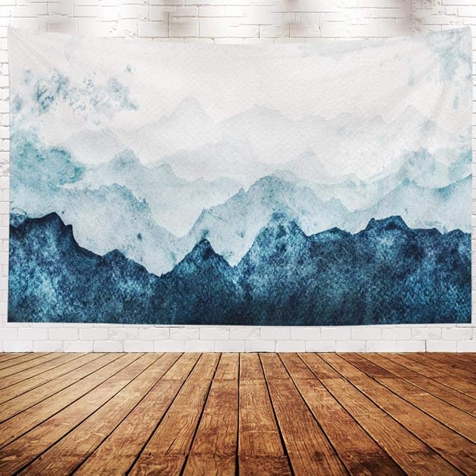 EMMTEEY Tapestry Wall Hanging, Tapestries Décor Living Room Bedroom for Home Inhouse by Printed 92.5X70.9 Inches for Blue Mountains Fading in Distance Perspective Watercolor Painting Paper