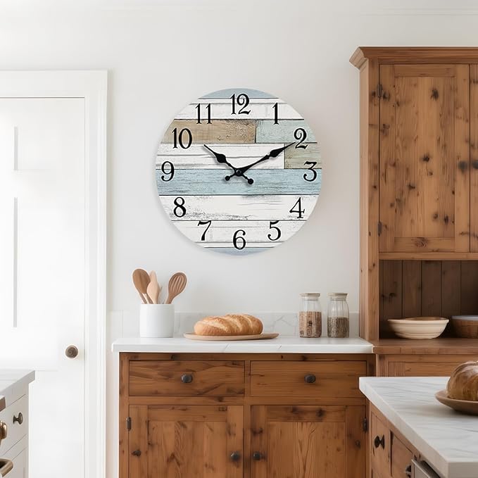 Wall Clock Battery Operated 16 Inch Large Silent Non Ticking Coastal Design Country Rustic Retro Decorative for Bathroom Kitchen Living Room Bedroom