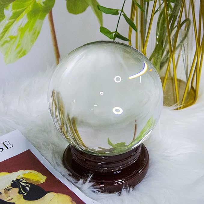 K9 Crystal Ball 150mm(6 inch) Clear Crystal Ball with Wooden Stand for Lense Ball Meditation Divination Healing Photography Decor Magic Healing Sphere Ball