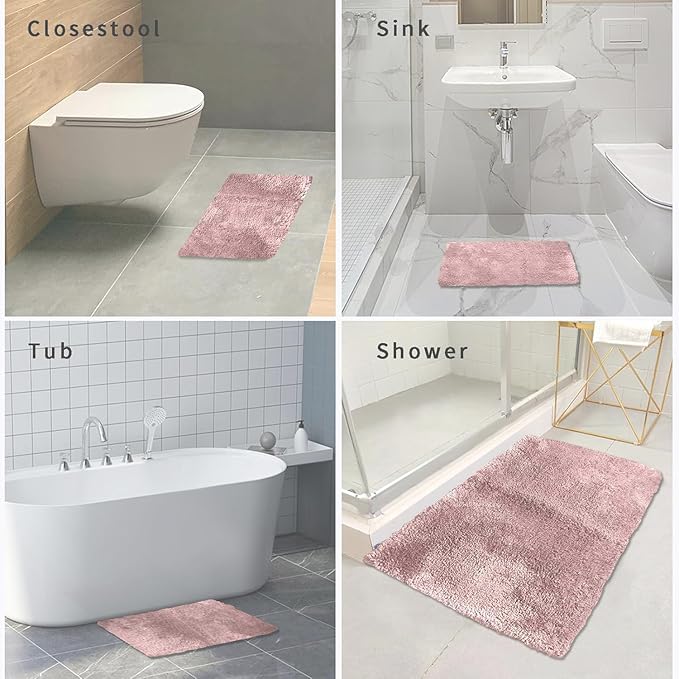 FIFU Bathroom Rugs 17" W x 24" L, Bath Mat for Bathroom, Bedroom, Laundry Room & Kitchen, Non-Slip Rubber Latex Backing, Extra Soft and Absorbent Microfiber Carpet, Machine Washable Rug, Pink