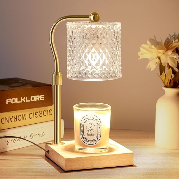Candle Warmer Lamp with Timer Dimmer Adjustable Height, Mothers Day Gifts for Mom, Birthday House Warming New Home Decor Gifts for Women, Electric Wax Warmer with 2 Bulbs for Jar Candles, Clear