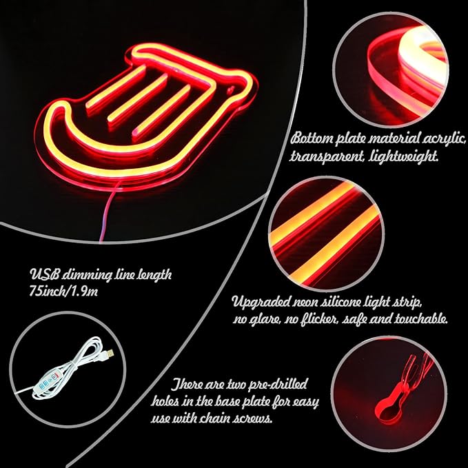 Gaming Bard Neon Sign for Wall Decor, LED Light for Game Room, Bedroom Night Light, Dimmable, USB Powered, Red, 11.8" x 9.5"