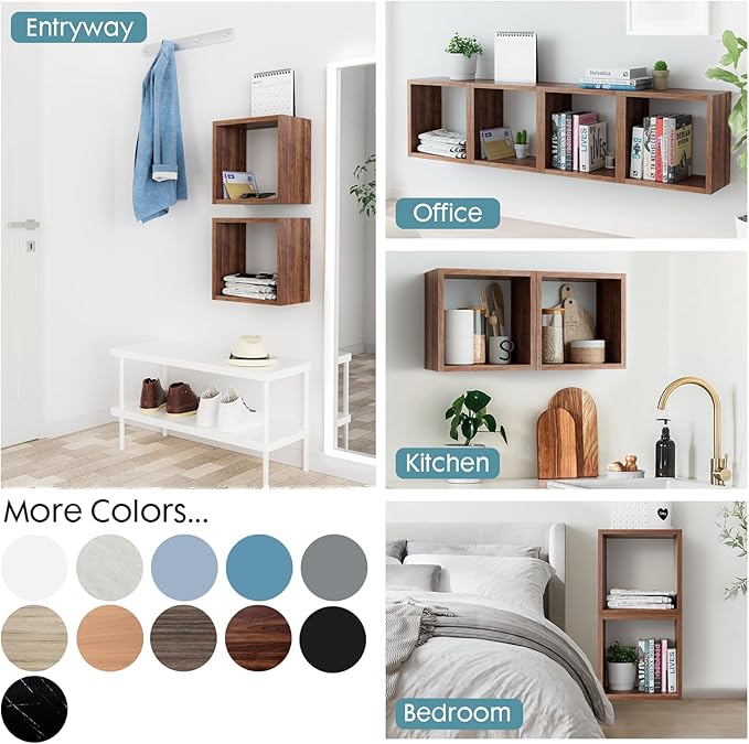 Kaboon Cube Floating Shelves Set2, Display Shelves Wall Mount 7.75" D x 12.5" W x 12.5" H, (Walnut, Square 2 Cubes)