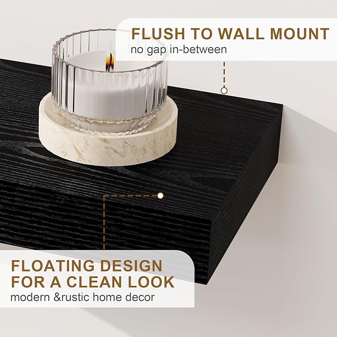 Fun Memories Floating Shelves for Wall, 36Inch Floating Shelves Set of 2, Hanging Shelf with Invisible Brackets, Bathroom Shelves for Living Room, Bedroom, Kitchen- Black