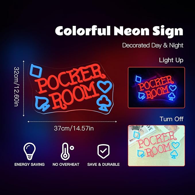 Gamerneon Poker Room Neon Sign Casino Neon Signs for Wall Decor Poker LED Lights for Game Playrooms Gambling Shops Man Cave Bars Club Bedrooms Party Decorations Boys Gifts