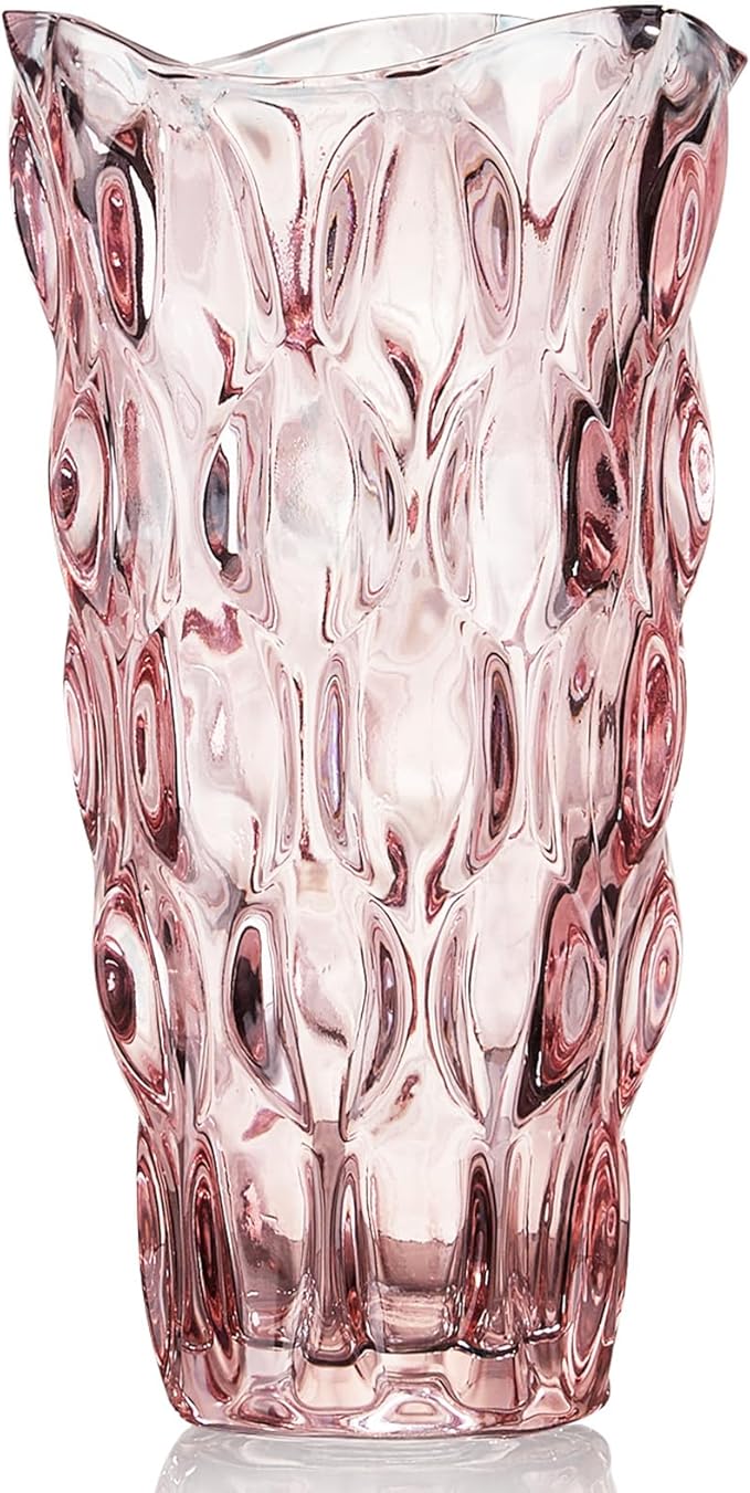 CEMABT Glass Vases for Flowers, Unbreakable 3.4 lb Morden Vases for Tables Centerpieces, Vintage and Clear Rose Large Vases Christmas Thanksgiving Gifts, Pink