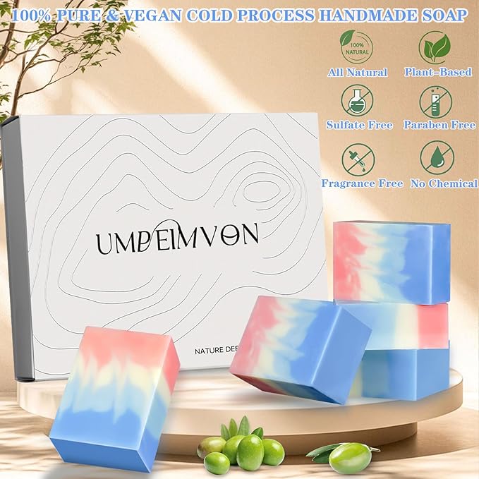 5 Pack Marseille Soap Natural Handmade Soap Bar Cold Process, Unscented Olive Oil Soap Ideal for Face, Body and Shave, Infused 72% Olive and 18% Coconut Oil, Moisturize and Soften Skin, 3.53 oz