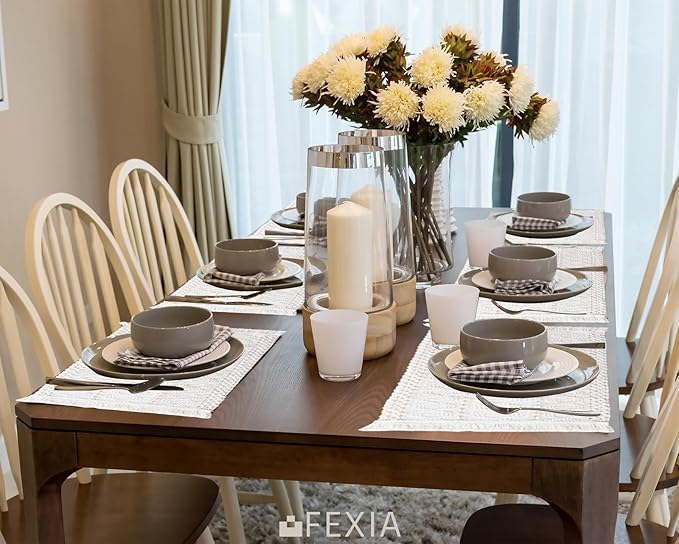 FEXIA Boho Placemats Set of 6, Macrame Table Decor and Farmhouse Style Placemats Natural Cotton Burlap, for Dining Table Kitchen