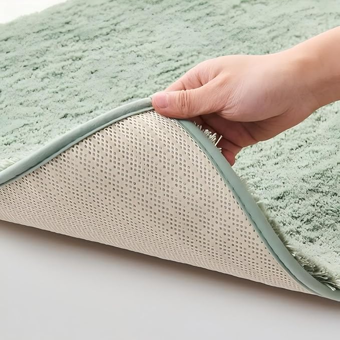 CozeCube Upgraded Shaggy Bath mat for Bathroom Non Slip 36" X 24", Super Soft Quick Dry Bath Rugs, Fluffy Plush Bathroom Rugs Machine Washable, Sage Green