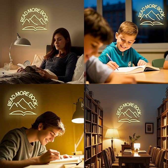 Read More Book Neon Signs Mountain Neon Signs for Wall Decor Dimmable Book Classroom Led Light for Reading Bookshelves Bedrooms Bookstores Libraries Clubs Book Lovers Reader Gift