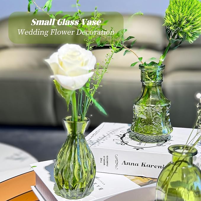 24PCS Mini Bud Vases As Wedding Centerpieces for Tables,Clear Bud Vases for Flowers,Small Flower Vases Suitable for Birthday Party,Anniversary,Wedding Reception,Baby Shower (Green, 24PCS)