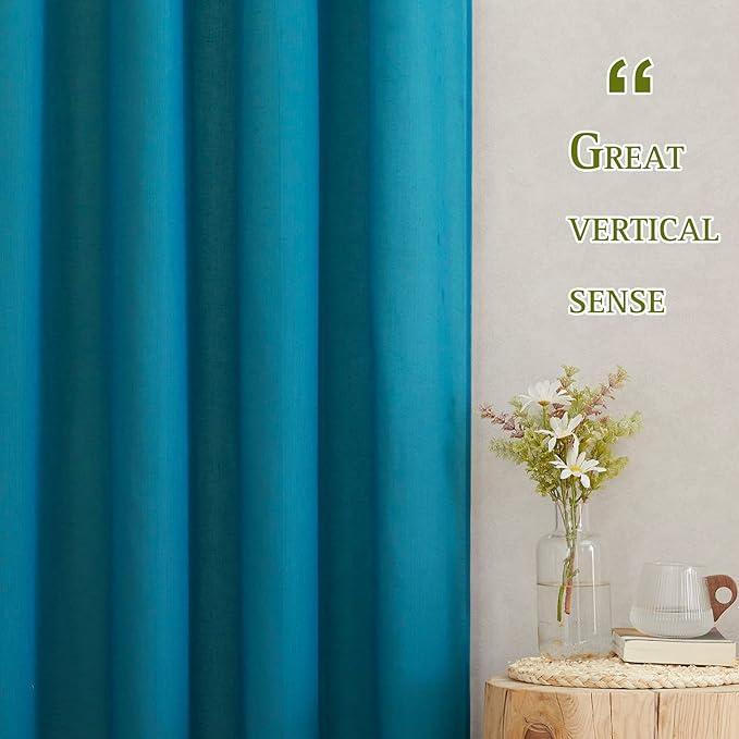 NICETOWN Linen Sheer Curtains 63 inch Length 2 Panels,Grommet Semi Sheer Drapes Privacy with Light Through Window Treatments for Bedroom/Living Room, Peacock Green, W52 x L63