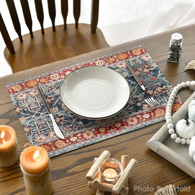 Artoid Mode Boho Bohemia Style Placemats Set of 6, 12x18 Inch Country Rustic Farmhouse Magical Fall Table Mats for Party Kitchen Dining Decoration