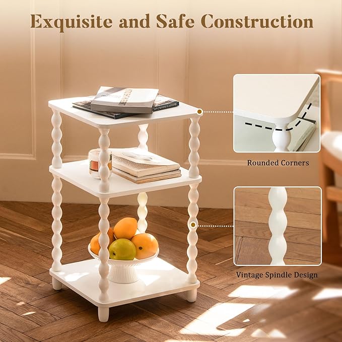 End Table, Small Side Table with 3 Tier Open Shelf, Modern NightStand Bedside Table for Living Room, Bedroom, Office and Small Spaces (White)