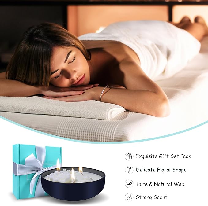 Flowers Blooming Candle Set for Women Girls, Large Tin Candle 14oz weighted with 3 Wicks, Long Lasting Scented Candle Gift Set for Home Décor Indoor Outdoor, White