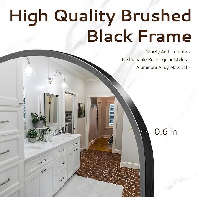 Black Arched Bathroom Mirror 24"X36" Black Arched Mirror Wall Mounted Mirror Modern Farmhouse Mirror Vanity Curved Arch Hanging Mirror Frosted Metal Frame for Bedroom Living Room DéCor