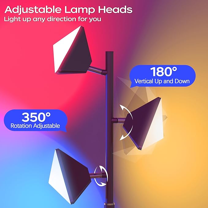 QiMH Modern Oil Rubbed Bronz RGB Floor Lamp, 36W LED Standing Lamp with 3 Lights, Dimmable Smart Lamp with Remote & Touch Control, Colors Changing & DIY Mode, for Living Room & Bedroom