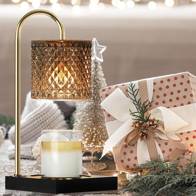 Candle Warmer Lamp, Candle Lamp Wax Warmer Heating Lamp, Timer & Dimmer 7-Levels, Fits Cup Jar Candles, Candle Top Melting, Crystal Candle Heater Lamp for Scented Wax, Elegant Home Decor, Black Glass