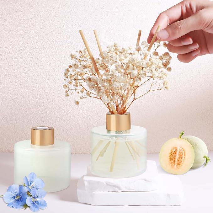 Scent Diffuser Set, 5.28oz (150ml) Linen & 5.28oz (150ml) Fruit Scent Diffuser with 16 Sticks Long Lasting Fragrance for Home, Bathroom, Room Decor