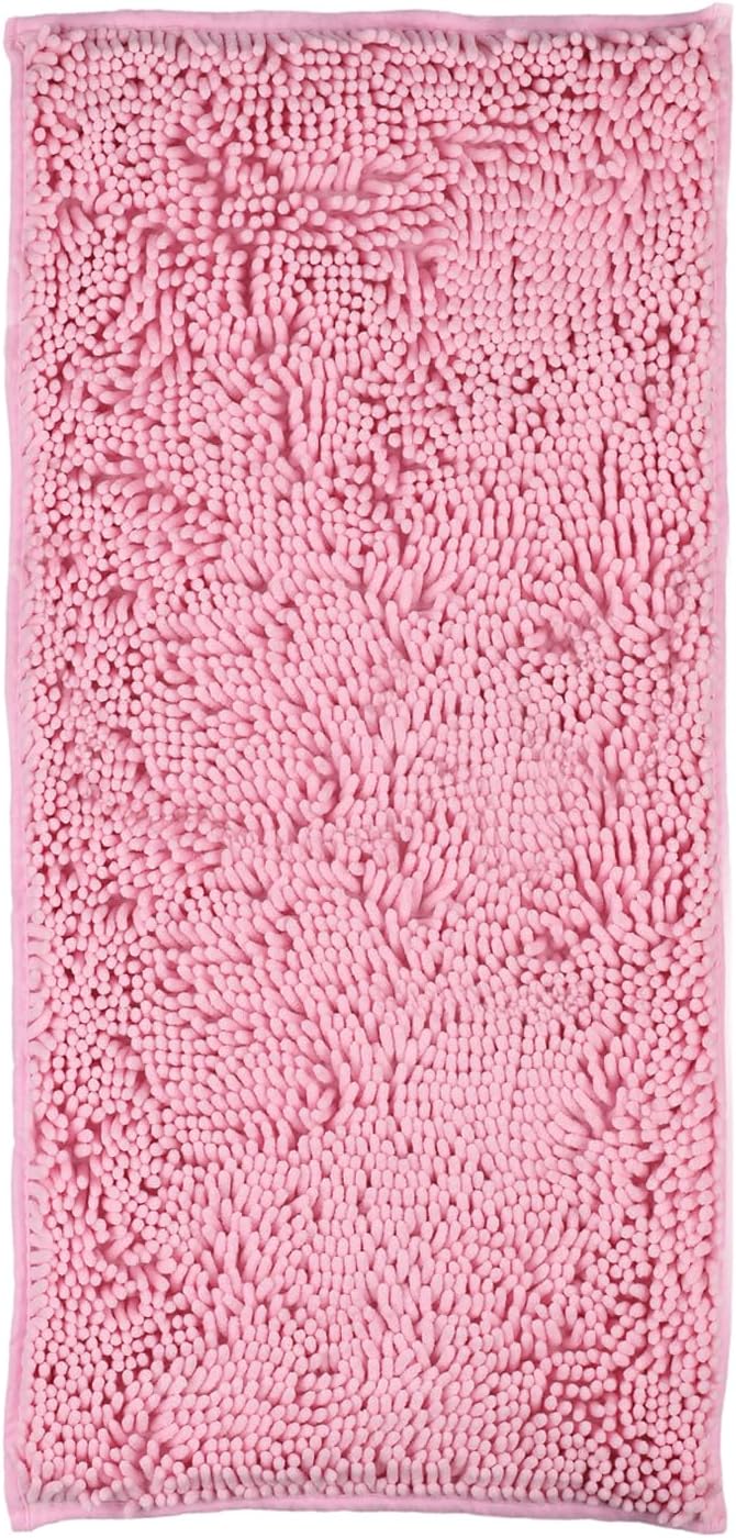ZiYiJuan Bathroom Rugs, Super Absorbent Luxury Shaggy Chenille Bath Mats, Durable Soft Bath (Pink,20x47(in)