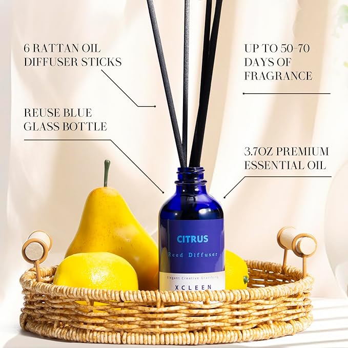 Citrus Scented Reed Diffuser, Orange, Lime & Lemon Oil Reed Diffuser, Real Citrus! Holiday Home Fragrance for Bathroom Office Decor