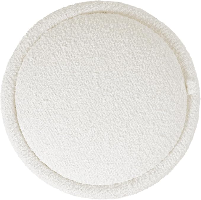 HomePop Storage Round Ottoman with Removable Lid Home Décor|Upholstered Round Foot Rest Ottoman - Cream Boucle