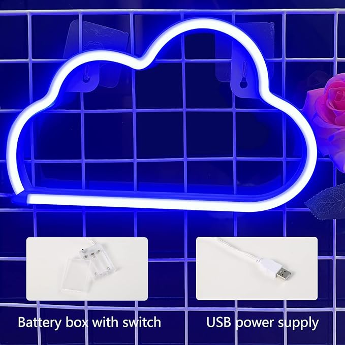 LED Cloud Neon Light for Wall Decor, Battery or USB Powered Cloud Sign Shaped Decoration Wall Lights for Bedroom Aesthetic Teen Girl Kid Room Christmas Birthday Wedding Party (Blue)