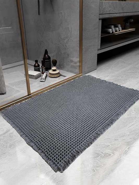 Waffle Bath Mat, Super Absorbent Non-Slip Bath Mats for Bathroom Floor, Machine Washable Bathroom Rugs with Tassels, Rubber Backed Bathroom Mats, Ultra Soft. (Dark Gray, 18" X 30")