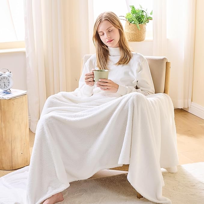 EMME Fluffy Soft Blanket Twin Size - 60"*80" Cream Soft Fluffy Warm Throw Blankets for Couch, Sofa, Chair, Bed, Camping, Picnic, Travel Lightweight Bed Blanket