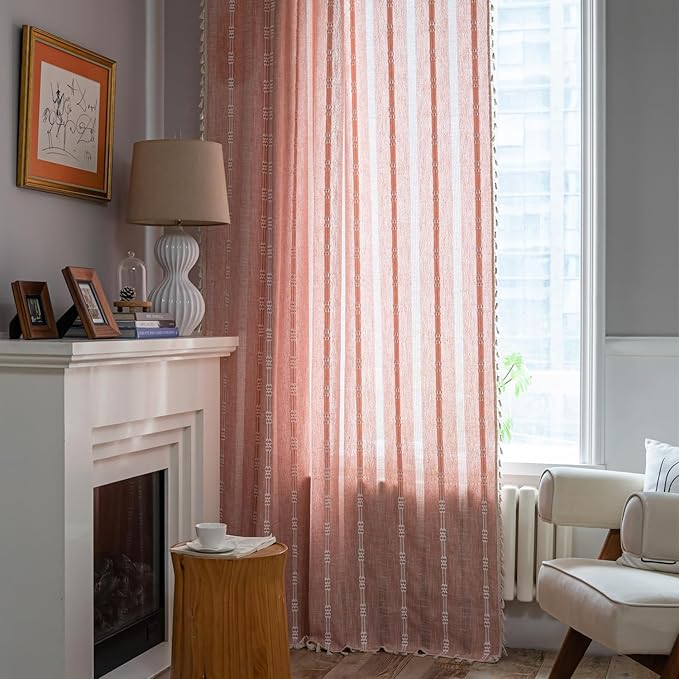 ColorBird Boho Curtains Farmhouse Striped 84 Inches Length 2 Panels Set Window Curtains & Drapes for Girls Bedroom Nursery
