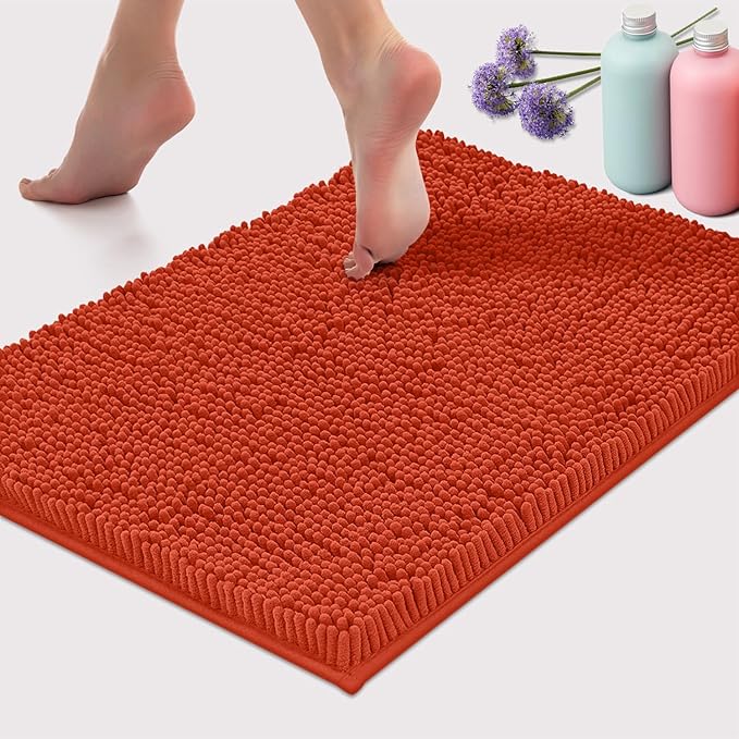 LuxUrux Coral Bathroom Rugs 2 Piece Set-Extra-Soft Plush Bath mat Bathroom Rugs,1/'' Chenille Microfiber Material, Super Absorbent (30" x 20" Plus 23" x 15", Coral)
