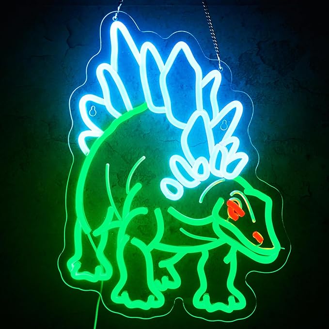 Dinosaur Neon Sign Stegosaur Neon Sign for Wall Decor Dino USB Dimmable Neon Light Sign for Boys Girls Room Gameroom Holiday Birthday Christmas Gift
