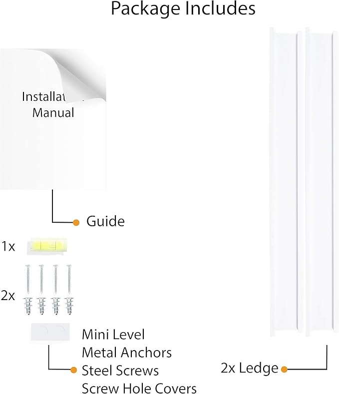 Wallniture Denver 60" White Long Floating Shelves, Wall Bookshelf for Kids Room, Picture Ledge Shelf, Wall Shelves, Set of 2
