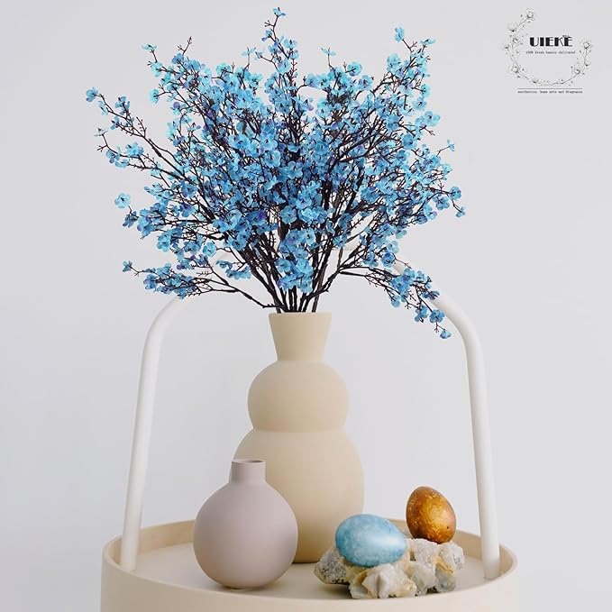 Uieke 15 Pcs Artificial Baby Breath Flowers Fake Gypsophila Bouquets Faux Silk Flower Real Touch Flowers for Wedding Farmhouse Decor DIY Home Party Office Kitchen Hotel Bathroom Garden Blue
