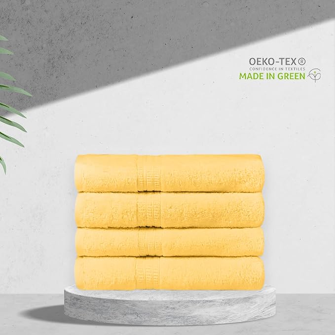 HOMELOVER 4 Piece Luxury Hand Towel Set - 100% Organic Cotton, 500 GSM, Hotel Quality, Soft, Highly Absorbent & Quick Drying Bathroom and Kitchen Towel for Face & Hand Washing (Lemon Yellow)
