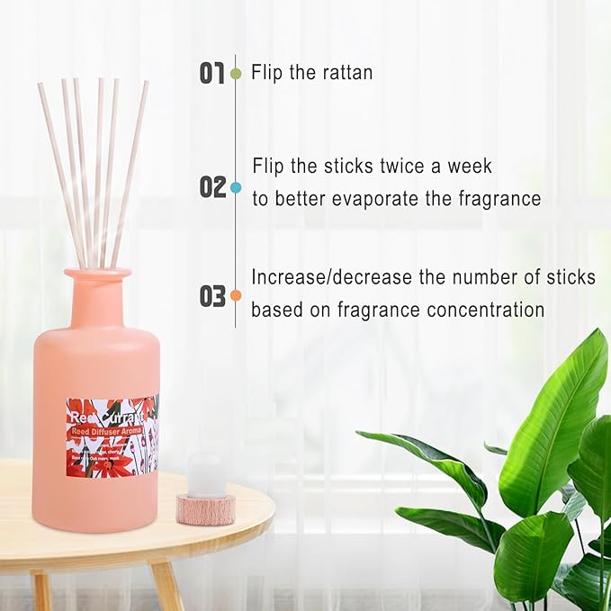 Red Currant Reed Diffuser Set, 6.8fl oz/200ml Fruit & Cedar Wood Scented Oil Diffuser with Rattan Sticks, Cranberries Aroma Fragrance for Bathroom Office Shelf Living Room Home Decor