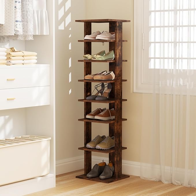 Tangkula 8-Tier Vertical Shoe Rack, Space-Saving Corner Shoe Organizer for 7 Pairs, Narrow Shoe Storage for Entryway, Front Door, or Closet