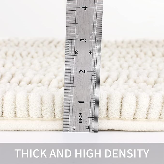 Bath Mat for Bathroom Ultra-Soft Machine Washable Rugs for Shower Room with Non-Slip Backing Shaggy Absorbent Luxury Chenille Bath Rug Perfect for Tub Sink Bedroom Door (20"x32", Ivory White)