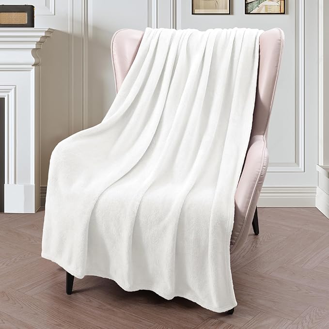 Exclusivo Mezcla Extra Large Fleece Throw Blanket for Couch, Sofa, 300GSM Super Soft and Warm Blankets, Pure White Throw All Season Use, Cozy, Plush, Lightweight, 50x70 Inches