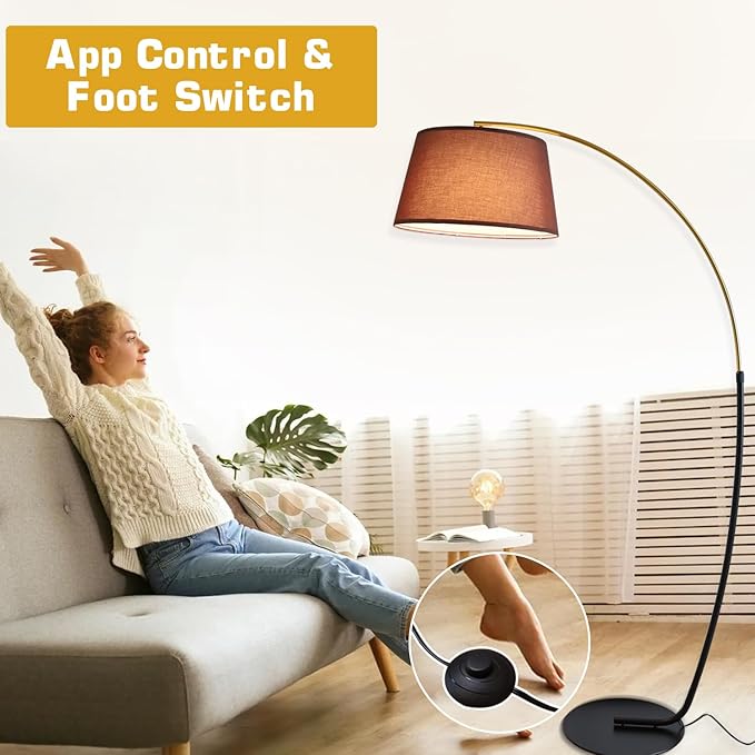 Arc Floor Lamp,74" Tall Floor Lamps,Vintage Floor Lamp Gold & Black Arched Pole Design,15W Dimmable RGB Bulb(LED) Included