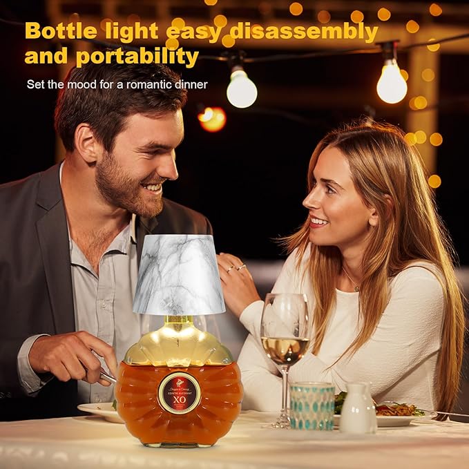 Wireless Bottle Lamp,2025 New 3 Color Rechargeable Wine Bottle Lights for Bars Restaurants (Marble Color)